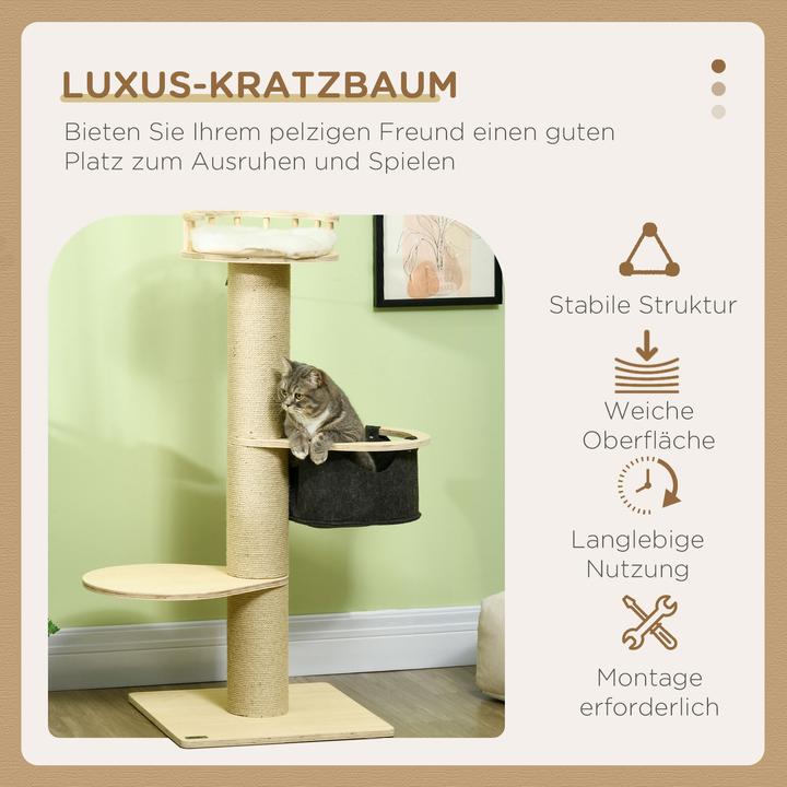 Actual product image PawHut Cat tree with hammock and viewing platform (114 cm, Nature)