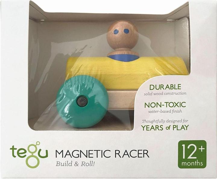 Tegu Magnetische Holzbausteine Baby Rennwagen gelb grün