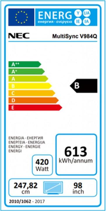 Energy Label NEC MultiSync V984Q (3840 x 2160 Pixels, 98")