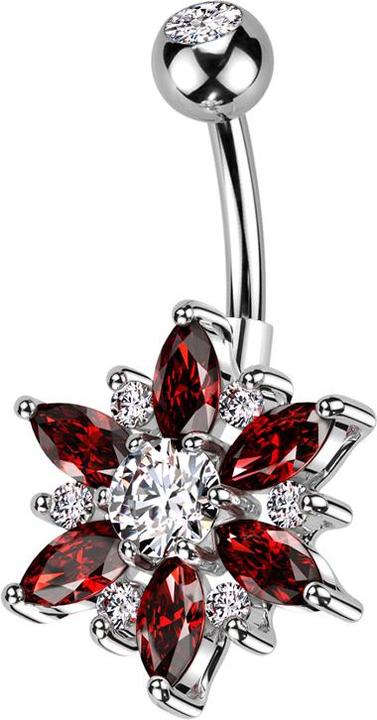 Actual product image Star Piercing Banana silver with ball silver crystal silver and flower crystals silver and red (Surgical steel 316L, Brass)