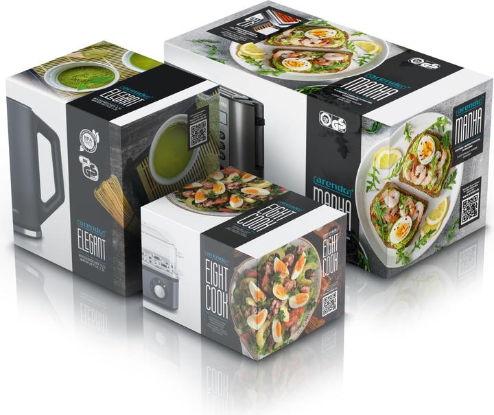 Actual product image Arendo Breakfast set, kettle 1.5l temperature selection, 4-slice toaster & egg cooker for 8 eggs, grey (1.50 l)