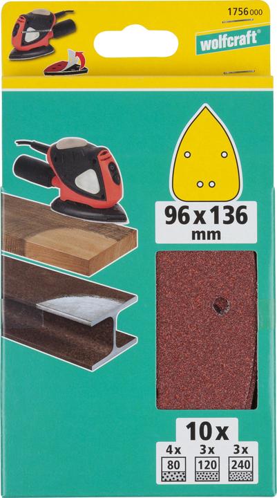 Produktbild wolfcraft wolfcraft 1 Haft-Schleifbl.-Set 10-tlg. 96x136mm (80, 120, 240)