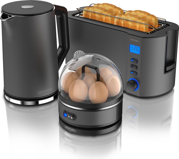 Actual product image Arendo Breakfast set, kettle 1.5l temperature selection, 4-slice toaster & egg cooker for 7 eggs, grey