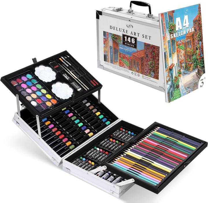 Immagine prodotto Zezirdas Set da colorare per bambini da 146 pezzi, incluso astuccio e album da disegno