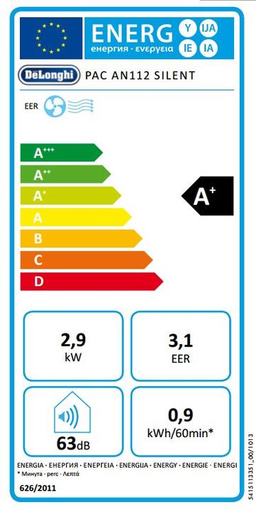 Energie-Label De'Longhi PAC AN112 Silent Pinguino (11000 BTU/h)