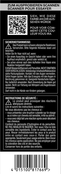 Valeurs nutritives et ingrédients Syoss Platin (13 5 Azurant platine)