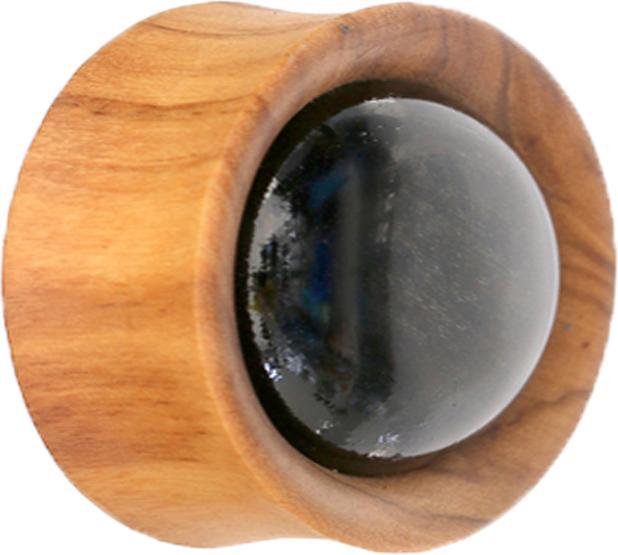 Produktbild Star Piercing Flared Plug goldener Obsidian Stein aus Olivenholz (Organisch, ohne Messing, Mineralisch)