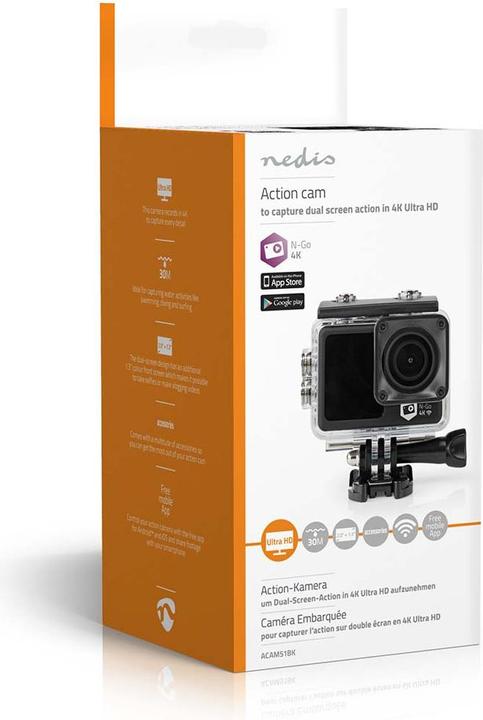 Immagine prodotto Nedis Action Cam | 4K@30fps | 16 MPixel | Impermeabile fino a: 30.0 m | 90 min | Wi-Fi | App disponibile (30p, WiFi)