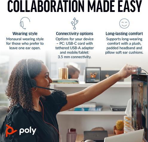Actual product image Poly BW 5210 USB-C HS +3.5MMP (Cable, USB-A)