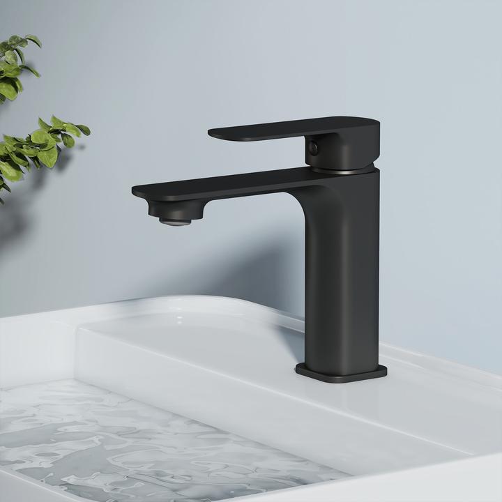 Produktbild Emke Wasserhahn Bad, Messing Schwarz matt, Mischbatterie Waschbecken, Küchenarmatur mit Perlator, Keramik