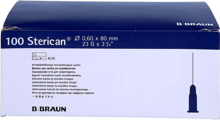 Actual product image B.Braun Needle 23G 0.60 x 80mm blue Luer, 100 pieces