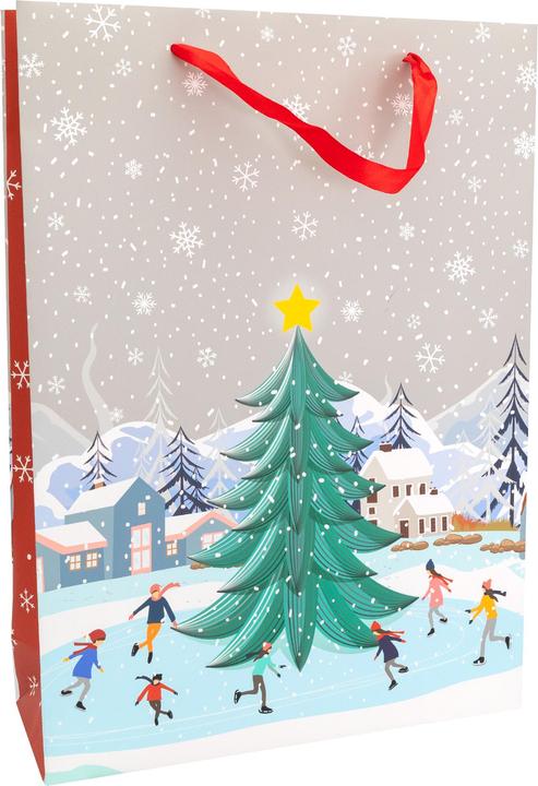 Produktbild Idena Geschenktasche Winterszene mit Tannenbaum mehrfarbig 25x8,5,5x34,5cm (Geschenktüte)