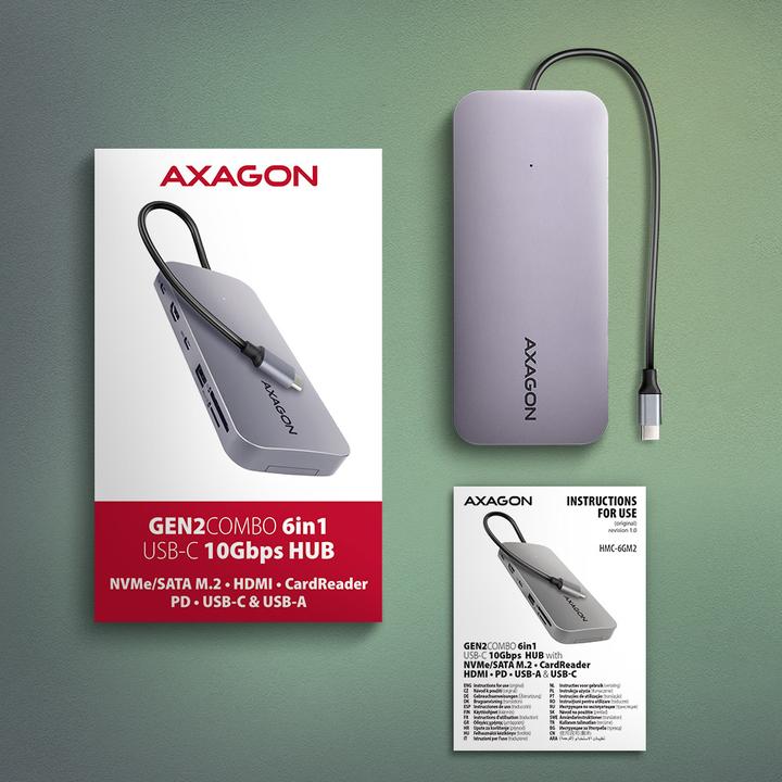 Produktbild Axagon HUB HMC-6GM2 USB 6 in1 10 Gbit (USB-C, 1 Ports)