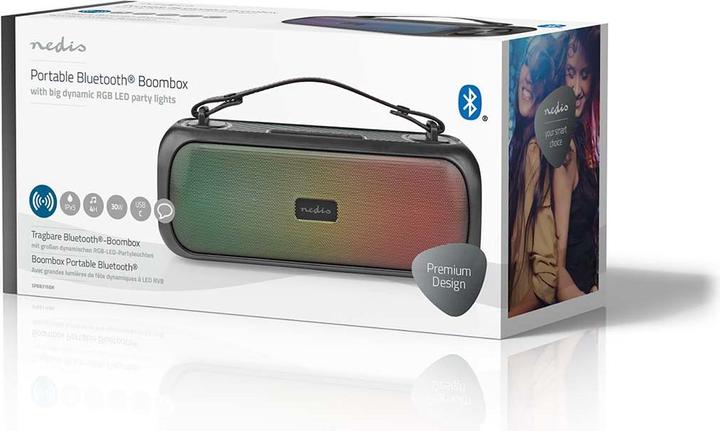 Produktbild Nedis Bluetooth® Party Boombox 4.5 hrs 2.0 30 W Medienwiedergabe: AUX/USB IPX5 Verknüpfbar Tragegrif (4.50 h, Netzbetrieb)