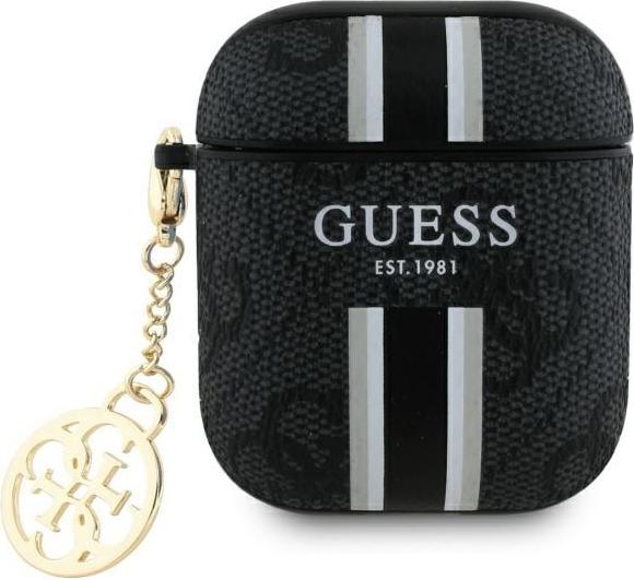 Image du produit Guess GUA2P4RPSK AirPods 1/2 cover czarny/black 4G Printed Stripes Charm (Sac pour écouteurs)