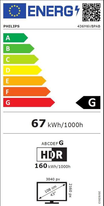 Energy Label Philips 436m6vbpab/00 (3840 x 2160 Pixels, 42.50")