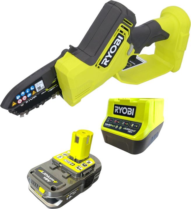 Actual product image Ryobi RY18PSX10A-115 Cordless pruning saw 18 V 10 cm brushless + 1x battery 1.5 Ah + charger (Battery chain saw)