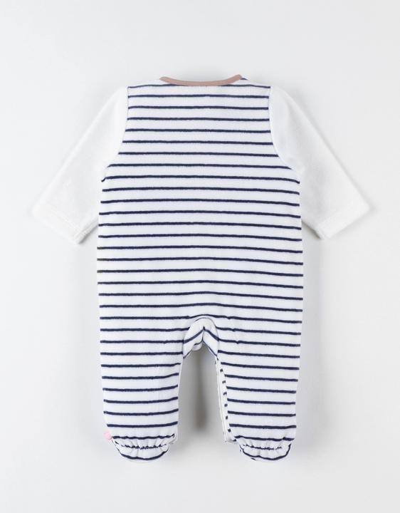 Actual product image Noukies Romper suit velour striped with bear ears ecru/navy size 74 (74)