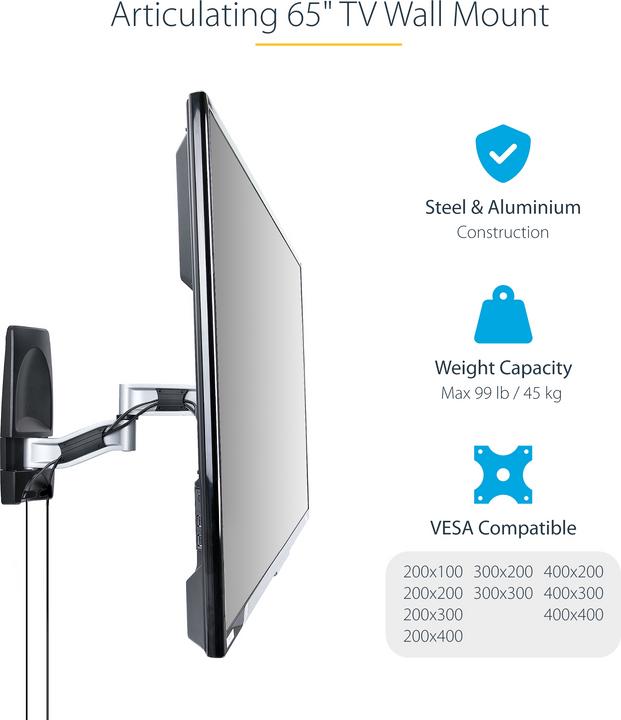 Immagine prodotto StarTech COM Supporto articolato per TV a parete Supporto per TV a parete VESA per TV da 65 (Muro, 65", 45 kg)