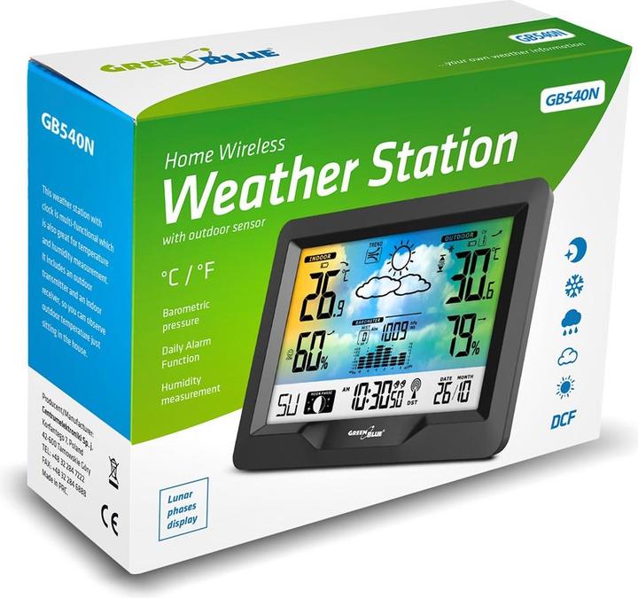Image du produit Greenblue Station météo sans fil couleur avec DCF phases de lune baromètre calendrier alimentation GB540N