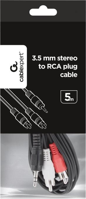 Produktbild Gembird 2xRCA, M/M Audio-Kabel (5 m, Cinch, 3.5mm Klinke (AUX))