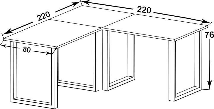 Produktbild VCM Eckschreibtisch Lona Tiefe 80 cm U Alu Silber (220 x 80 x 76 cm)