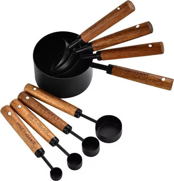 Actual product image Homerely 8 Teiliges Edelstahl Messbecher und Messlöffel mit Holzgriff Set Schwarz