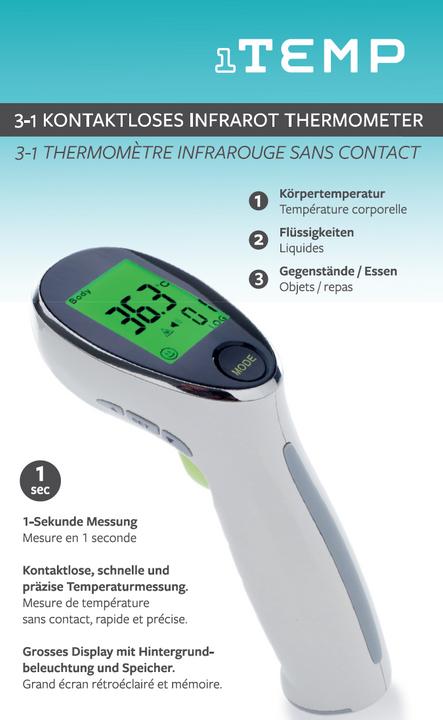 Image du produit 1Temp thermomètre infrarouge 3-en-1 (Front, Sans contact)