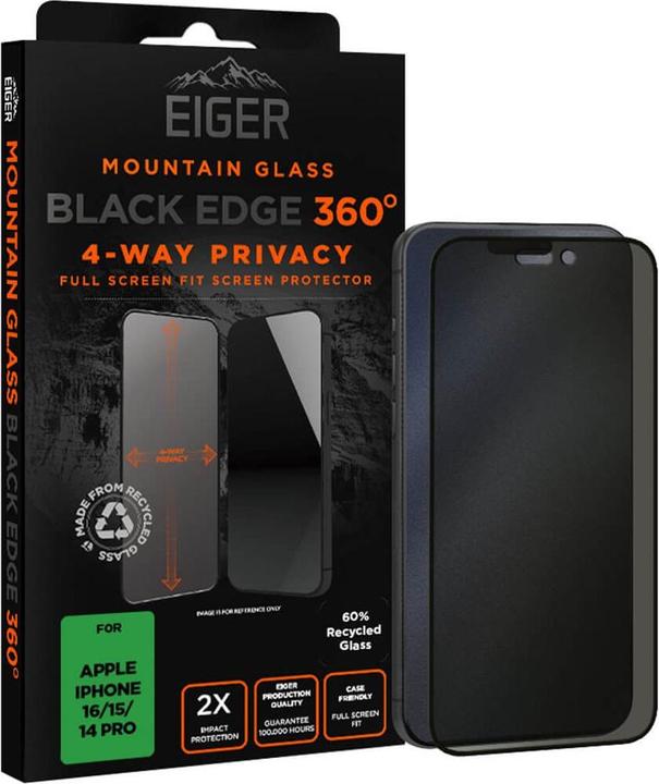 Image du produit Eiger Mountain Glass Black Edge 360 (1 pièce(s), Apple iPhone 15, Apple iPhone 14 Pro, Apple iPhone 16)