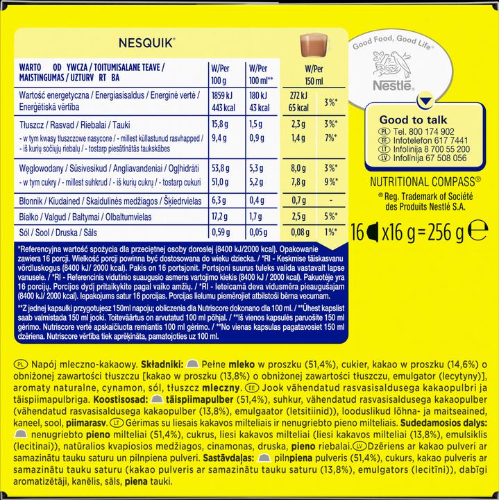 Nährwerte und Zutaten Nescafé Dolce Gusto Nesquik (255 g)