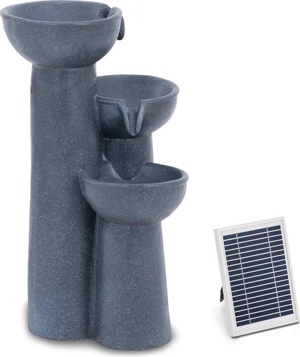 Produktbild Hillvert Solar Gartenbrunnen Solarbrunnen Zierbrunnen Wasserspiel 3 Schalen auf Säulen LED