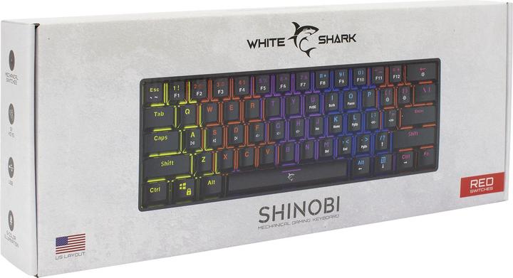 Actual product image White Shark Mechanical Gaming Keyboard Shinobi, OUTEMU RED Switch, Full Rainbow RGB LED Backlight, U (US, Cable)