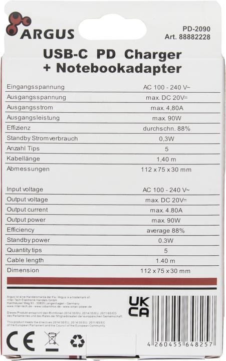 Image du produit Intertech Inter-Tech PD-Charger USB C,PSU PD-2090, PD 90W, noir (90 W)