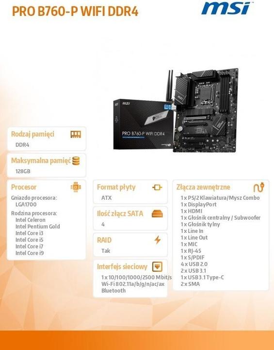 Produktbild MSI PRO B760-P WIFI (LGA 1700, Intel B760, ATX)