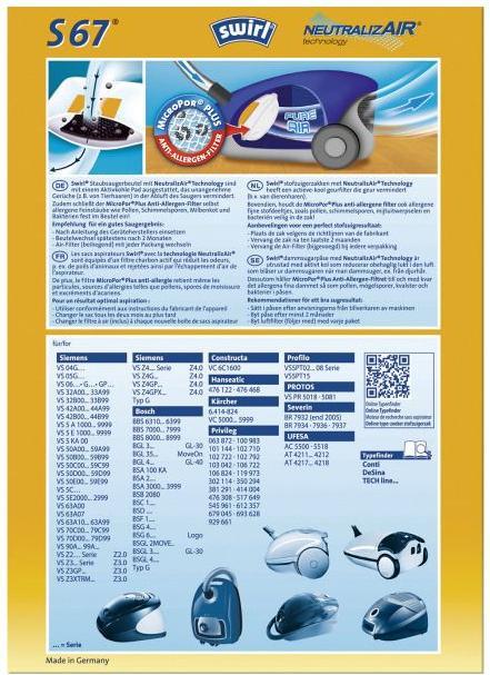 Produktbild Swirl S67 Universal Dust bag (4 x)