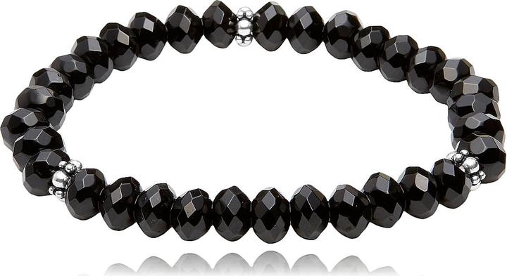 Leyda Armband Onyx Mit Silberblumen (19 cm, Silber 925, Stein)