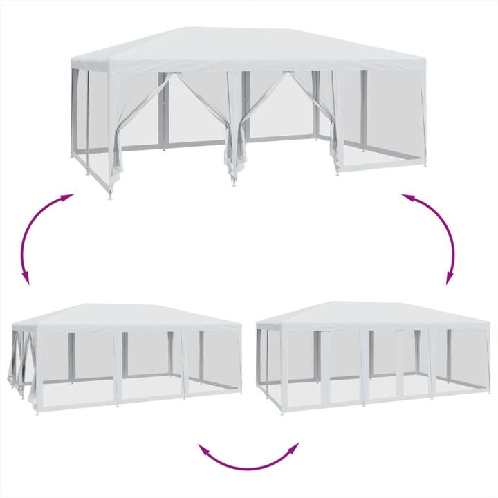 Produktbild VidaXL Partyzelt Pavillon Festzelt mit 10 Mesh-Seitenteilen Weiss 6x4m HDPE (600 cm, 400 cm)