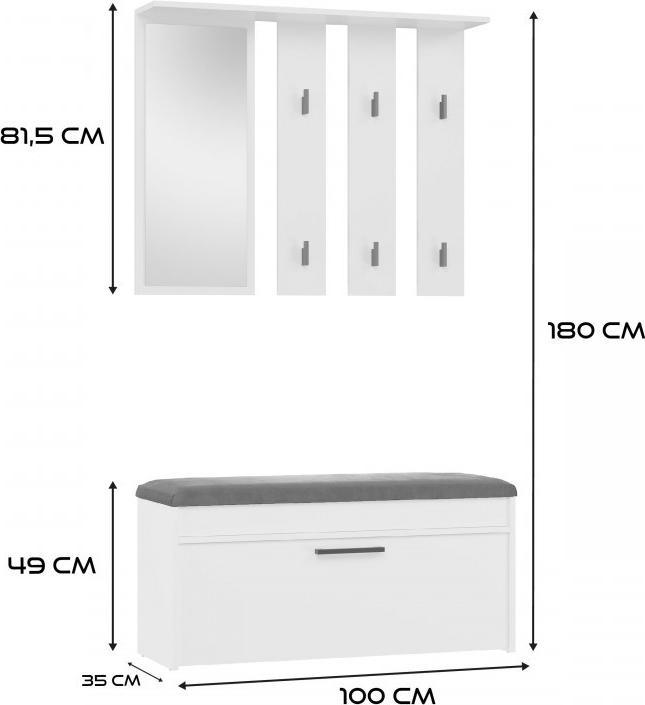 Produktbild Topeshop Kleiderschrank PARMA 100x35x180 cm weiss (100 x 35 x 180 cm)