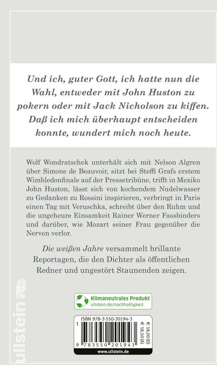 Produktbild Die weissen Jahre (Deutsch, Wolf Wondratschek, 2022)