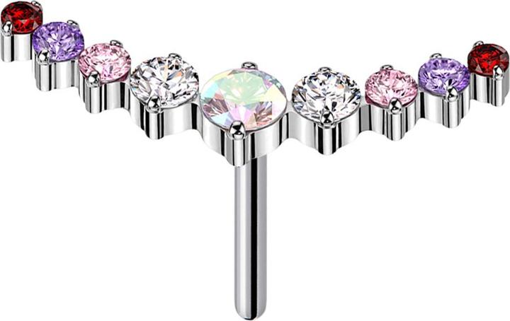 Produktbild Star Piercing Threadless gebogen silber neun runde Kristalle farbig (ohne Messing, Titan G23)