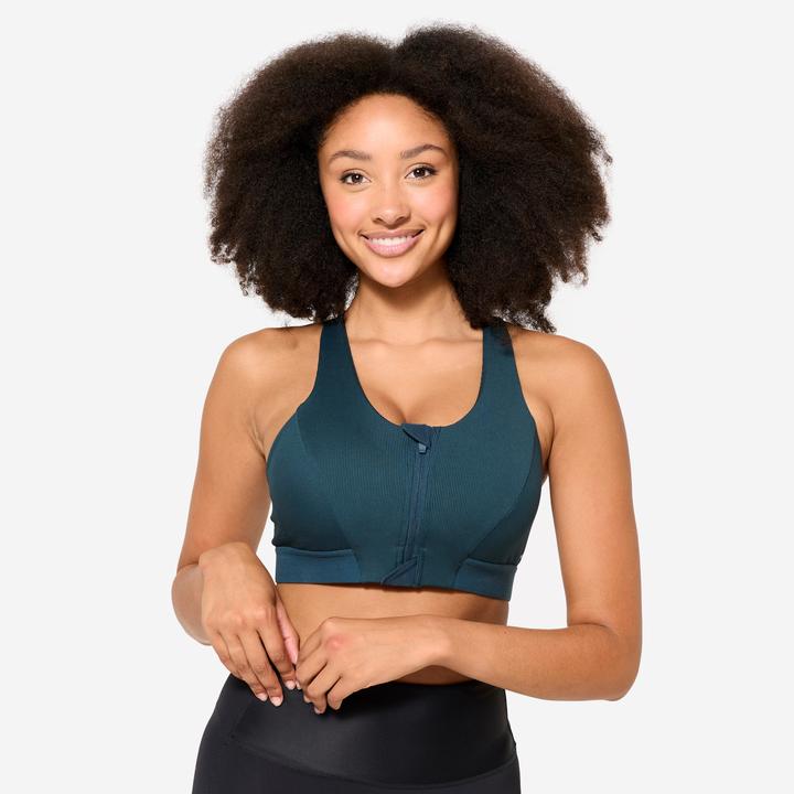 Decathlon Sport-BH Damen Reissverschluss gerippt mittlerer Halt - türkis (M)