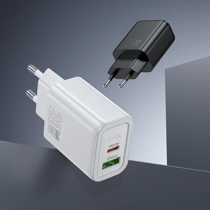 Actual product image Hoco Adapter wall charger USB A + Type C PD QC3.0 3A 20W N61 white (20 W)