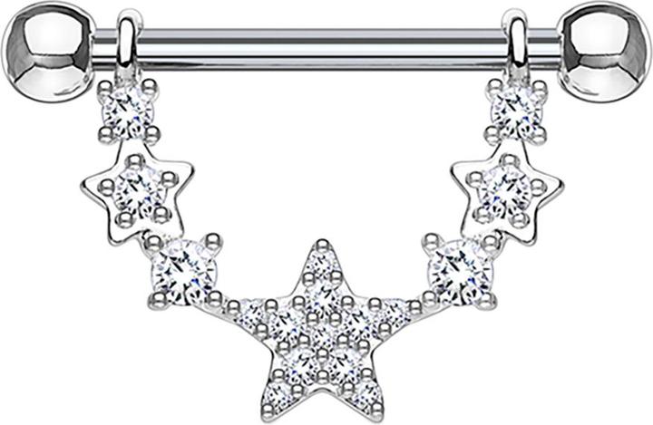 Star Piercing Barbell silber Stern halbbogen mit Kristall (ohne Messing, Chirurgenstahl 316L)