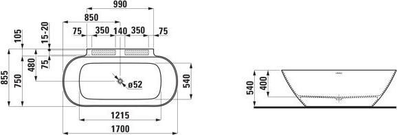 Immagine prodotto Laufen Vasca da bagno LUA a parete, 855x1700x400 mm, in Marbond, H2200870000001 (240 l, 170 cm, 85.50 cm)