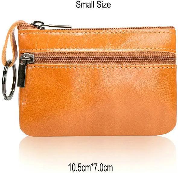 Only-Bags.Store Vintage Crazy Horse Leder Münze Geldbörse Echtes Leder Reissverschluss Münze Brieftasche Retro Key