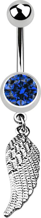 Image du produit Star Piercing Banane argentée avec pendentif ailes et cristal bleu foncé (Acier chirurgical 316L, sans laiton)
