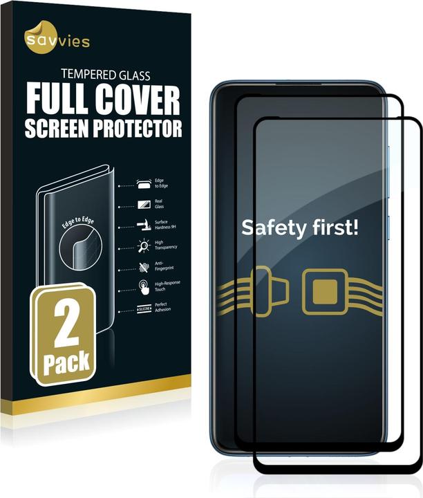 Immagine prodotto Savvies Protezione dello schermo in vetro blindato a schermo intero (2 Pezzo/i, Xiaomi Redmi Note 9)