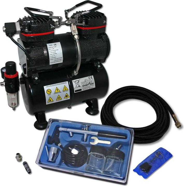 Actual product image Wiltec Airbrush Compressor Set with 1 Gun AS196 for Beginners
