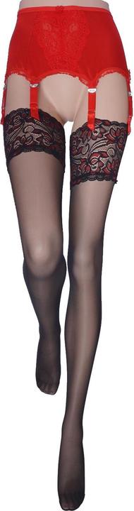 Actual product image Levee Satin Sheers suspender stockings, colour 601 black-red, size 58-60 (20 DEN, 58 - 60)