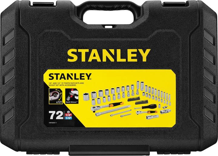 Image du produit Stanley Jeu de clés à douilles, 72 pièces, 1/2 pouce, 1/4 pouce, carré, type clé à douilles et à cliquet (21 mm)